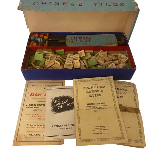 Antique 1939 Mah Jong Chinese Tiles Set Original Box Instructions By J. Pressman - Picture 5 of 8
